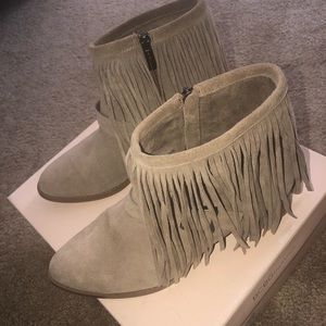 BCBG taupe suede booties
